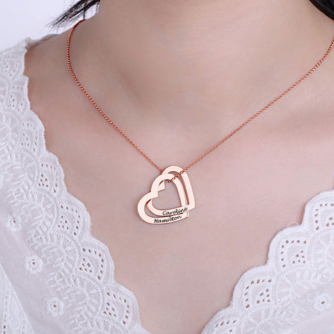 Interlocking Hearts Necklace with 18K Rose Gold Plating Jewelry Treasures