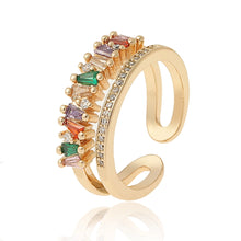 new double-layer geometric copper micro-set multiple-row zircon open ring