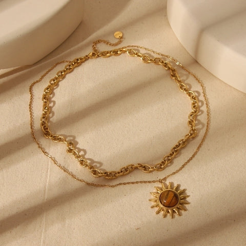 18K Gold Plated Stainless Steel Sun Pendant Necklace Gift for Wife