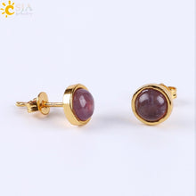 fashion round natural stone rhinestones ear studs 1 pair