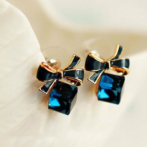 Bow Knot Metal Glass Stud Earrings