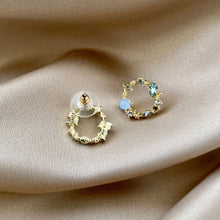 Delicate Gold-Plated Circle Earrings with Blue Opal and Crystal Accents