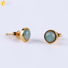 fashion round natural stone rhinestones ear studs 1 pair