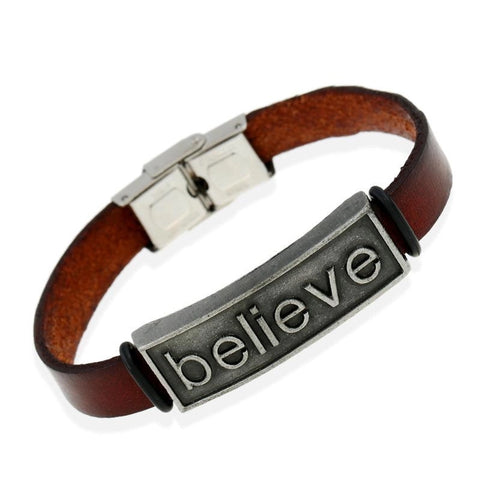 new vintage believe leather bracelet with adjustable punk leather bracelet