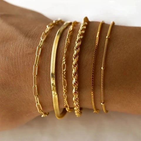 Casual Geometric 16k Gold Plated Stainless Steel Bracelets for Women