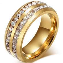 Elegant Gold-Plated Crystal Ring Double Row Titanium Steel Rhinestones