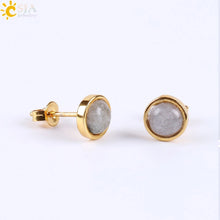 fashion round natural stone rhinestones ear studs 1 pair