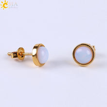 fashion round natural stone rhinestones ear studs 1 pair