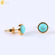 fashion round natural stone rhinestones ear studs 1 pair