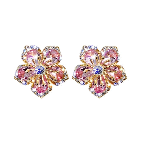 Luxury Rhinestones Earrings Elegant Crystal Flower Stud Earrings