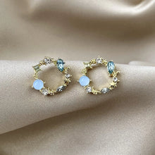 Delicate Gold-Plated Circle Earrings with Blue Opal and Crystal Accents