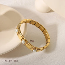 Simple Style Streetwear Solid Color 303 Stainless Steel 18K Gold Plated Artificial Pearls Bangle In Bulk