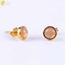 fashion round natural stone rhinestones ear studs 1 pair