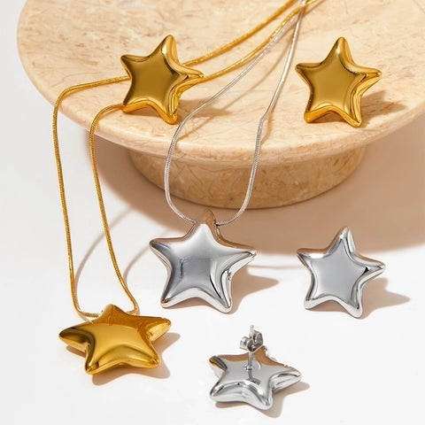 16K Gold Plated Polishing Plating Earrings & Necklace Star for Women