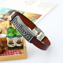 new vintage believe leather bracelet with adjustable punk leather bracelet