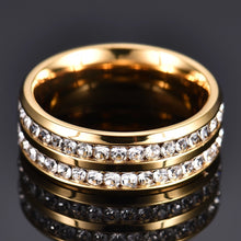 Elegant Gold-Plated Crystal Ring Double Row Titanium Steel Rhinestones