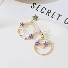 1 pair cute flower enamel inlay alloy rhinestones pearl drop earrings