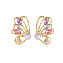 sweet butterfly alloy inlay artificial pearls rhinestones women's earrings 1 pair