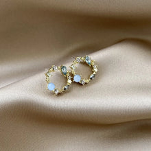 Delicate Gold-Plated Circle Earrings with Blue Opal and Crystal Accents