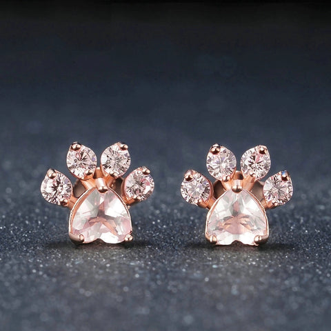 cute paw print alloy inlay zircon women's ear studs