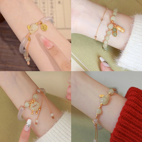 chinoiserie vintage style rabbit color block lock resin handmade women's bracelets