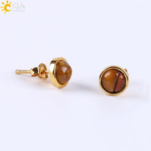 fashion round natural stone rhinestones ear studs 1 pair