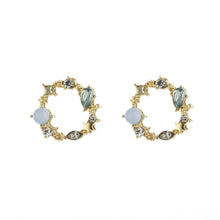 Delicate Gold-Plated Circle Earrings with Blue Opal and Crystal Accents