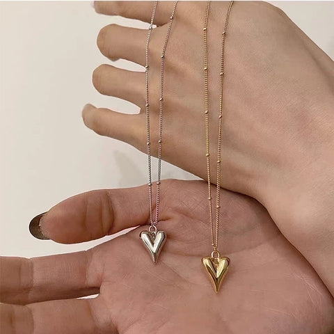 simple style heart shape titanium steel plating gold plated pendant necklace