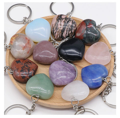 simple style heart shape natural stone polishing crystal keychain