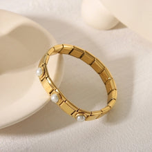 Simple Style Streetwear Solid Color 303 Stainless Steel 18K Gold Plated Artificial Pearls Bangle In Bulk