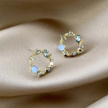 Delicate Gold-Plated Circle Earrings with Blue Opal and Crystal Accents