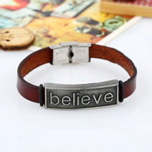 new vintage believe leather bracelet with adjustable punk leather bracelet