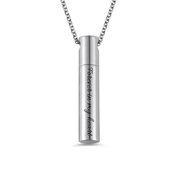 Custom Engraved Cylindrical Urn Necklace For Ashes Jewelry Treasures