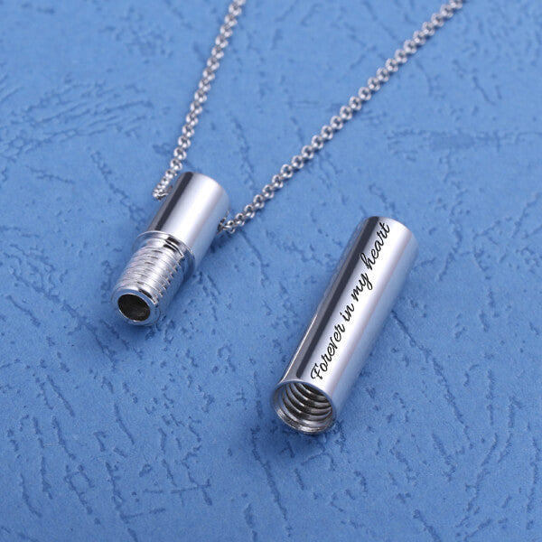 Custom Engraved Cylindrical Urn Necklace For Ashes Jewelry Treasures