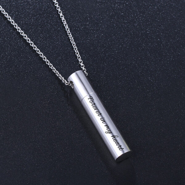 Custom Engraved Cylindrical Urn Necklace For Ashes Jewelry Treasures