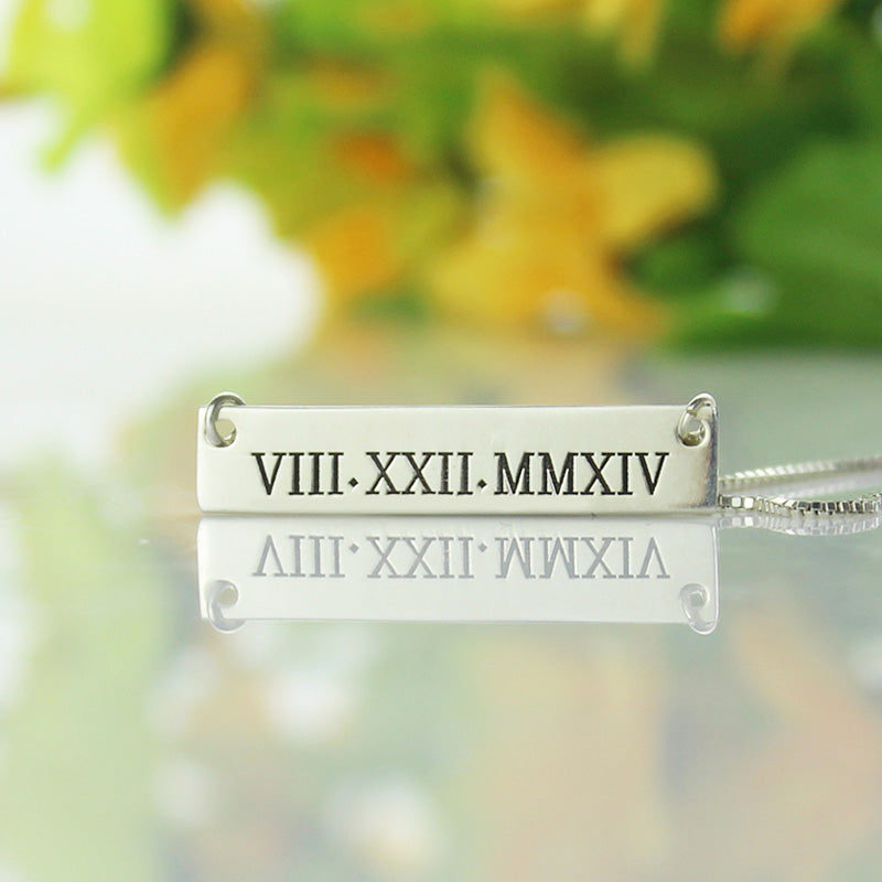 Custom Roman Numeral Bar Necklace Sterling Silver Jewelry Treasures