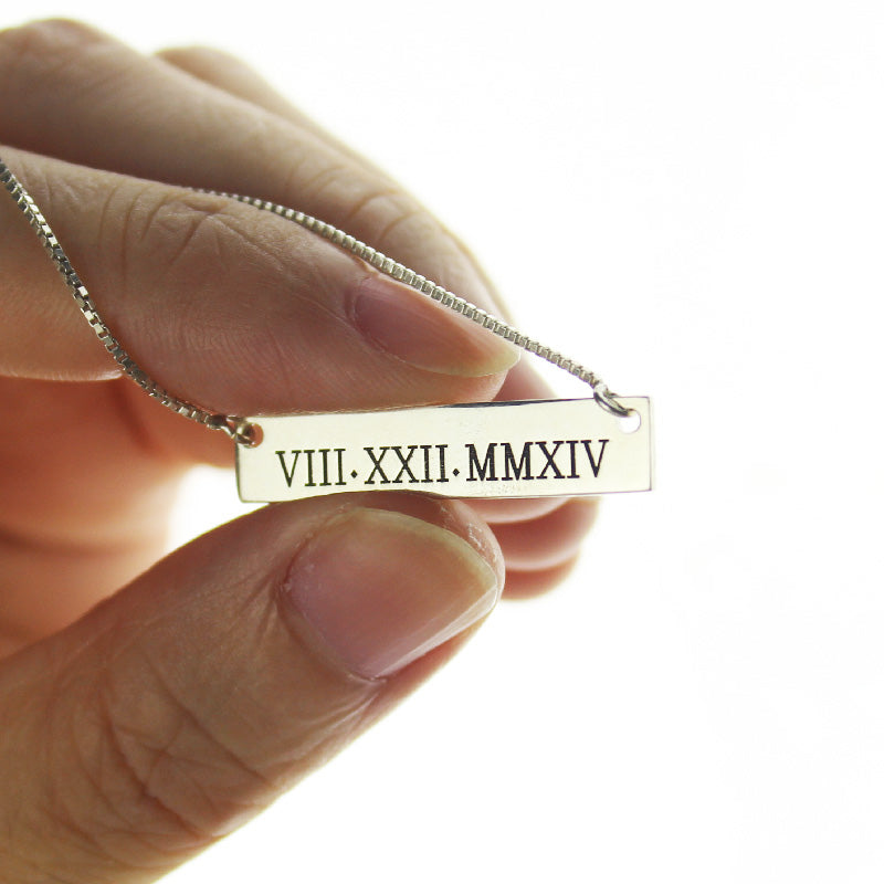 Custom Roman Numeral Bar Necklace Sterling Silver Jewelry Treasures