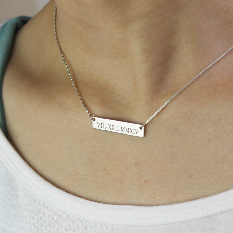 Custom Roman Numeral Bar Necklace Sterling Silver Jewelry Treasures