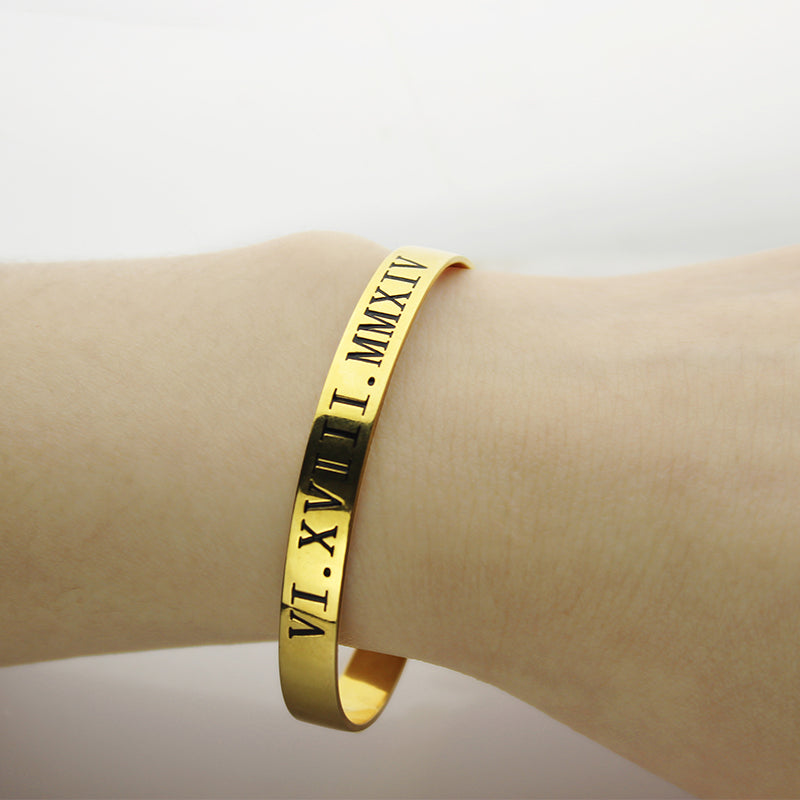 Personalized Roman Numeral Bracelet 18K Gold Plated Jewelry Treasures