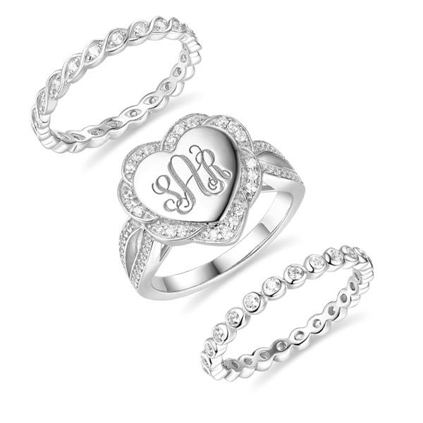 Engraved Heart Shape Stackable Monogram Ring Jewelry Treasures