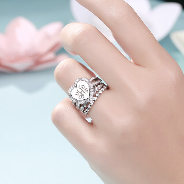 Engraved Heart Shape Stackable Monogram Ring Jewelry Treasures